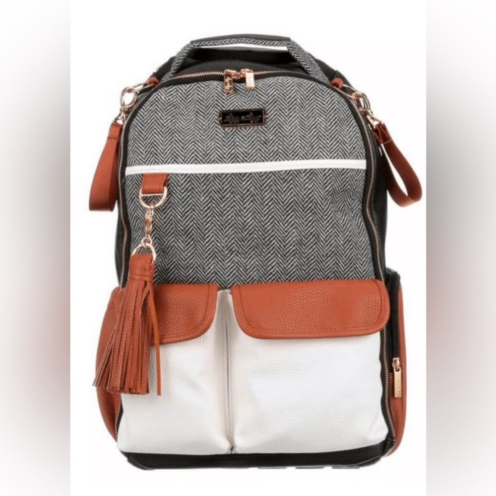 Itzy Ritzy Boss Diaper Bag & Accessories Black Leather Coffee & Cream Chevron